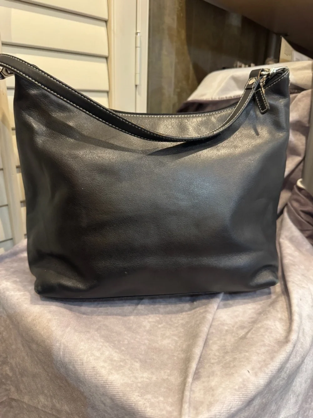 Lauren Ralph Lauren Black Leather Shoulder‎ Bag with Contrast Stitching
